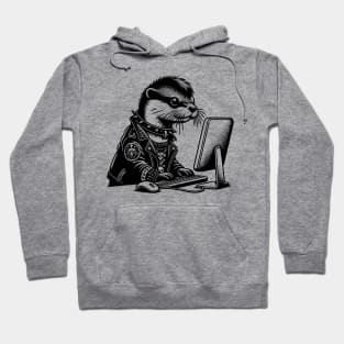 Punk Rock Goth Otter on Computer Vintage Style Hoodie